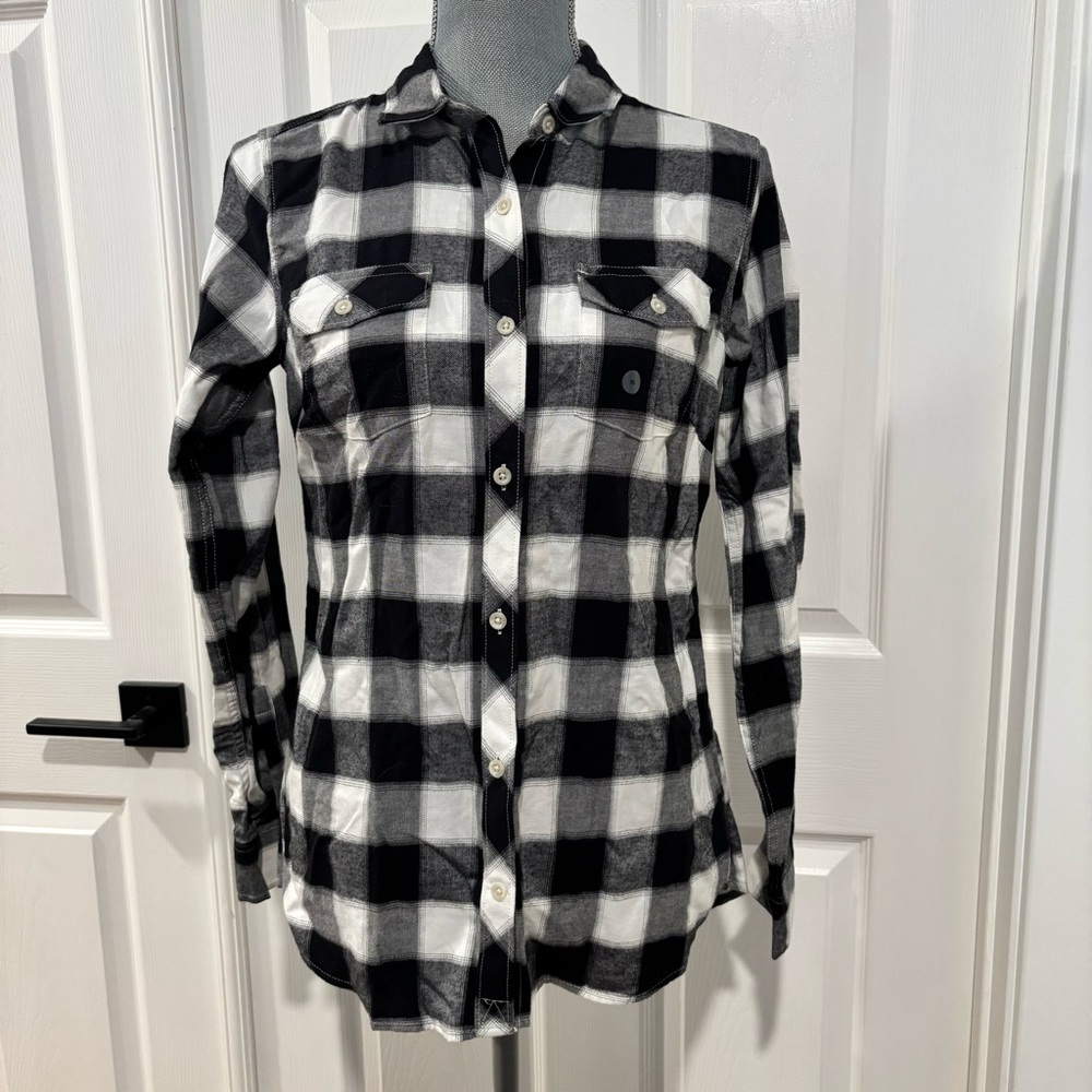 EDDIE BAUER Classic Fit Black White Button Down Shirt 100% Cotton NEW Size SMALL